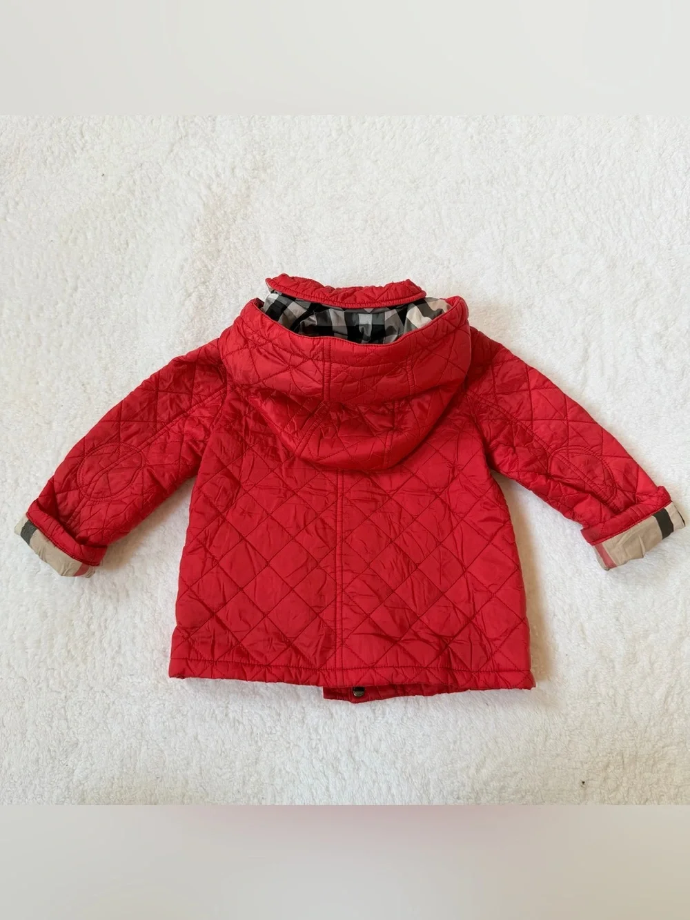 Burberry Toddler Girls Puffer Jacket 2T Nova Check Berry Red Horse Hooded Kids